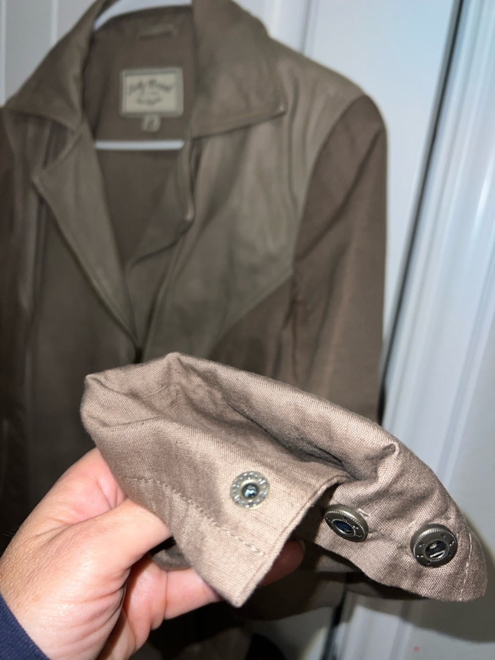 Lucky Brand Taupe and Brown Linen & Leather Moto Jacket size M - Picture 8 of 14